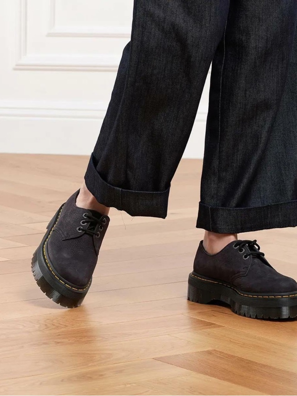 New Dr. Martens Black Nubuck Platform 3-Eye Derby Shoes